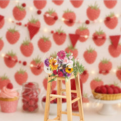Aperturee - Aperturee Red Raspberry Garden Photo Backdrop Berry Sweet Birthday Cake Smash Photography Background