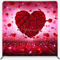Aperturee - Aperturee Red Rose Heart Glitter Valentine’s Day Square Double-Sided Backdrop Romantic Love Celebration Decor