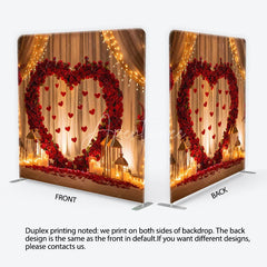 Aperturee - Aperturee Red Roses Heart Arch with Hanging Hearts Square Double-Sided Backdrop Romantic Valentine’s Day Wedding Decor