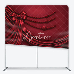 Aperturee - Aperturee Red Satin Drapes and Bow Square Double-Sided Backdrop with Elegant Checkerboard Floor and Pearl Beads