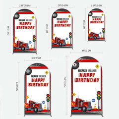 Aperturee - Aperturee Red Semi Truck Arch Backdrop Transportation Birthday Party Tire Photography Background