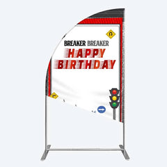 Aperturee - Aperturee Red Semi Truck Half Moon Arch Backdrop Transportation Birthday Party Tire Photography Background