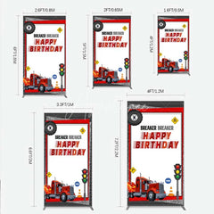 Aperturee - Aperturee Red Semi Truck Rectangle Backdrop Transportation Birthday Party Tire Photography Background