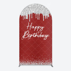Aperturee - Aperturee Red Silver Glitter Happy Birthday Arch Backdrop