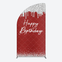 Aperturee - Aperturee Red Silver Glitter Happy Birthday Half Moon Arch Backdrop