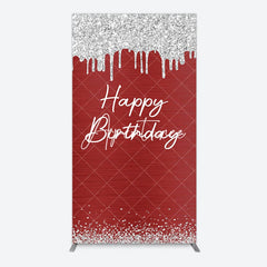 Aperturee - Aperturee Red Silver Glitter Happy Birthday Rectangle Backdrop