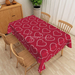 Aperturee - Aperturee Red Star Heart Rectangle Tablecloth White Starry Love Table Cover Valentine Day Holiday Party Decor