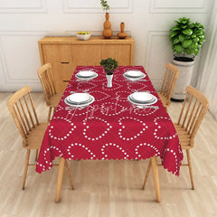 Aperturee - Aperturee Red Star Heart Rectangle Tablecloth White Starry Love Table Cover Valentine Day Holiday Party Decor