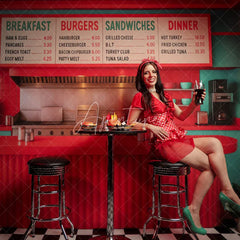 Aperturee - Aperturee Red Teal Retro 50s Diner Cake Smash Photo Backdrop