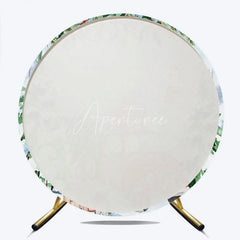 Aperturee - Aperturee Red Truck Christmas Round Backdrop Watercolor Winter Snowman Photography Background