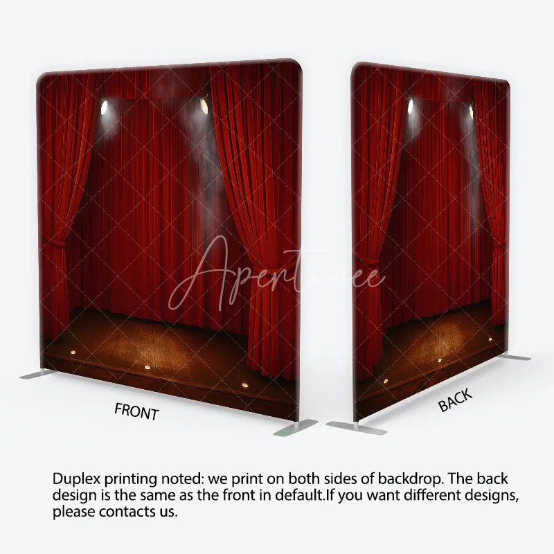 Aperturee - Aperturee Red Velvet Theater Stage Square Double-Sided Backdrop Dramatic Spotlights and Wooden Floor for Events