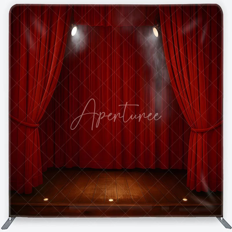 Aperturee - Aperturee Red Velvet Theater Stage Square Double-Sided Backdrop Dramatic Spotlights and Wooden Floor for Events
