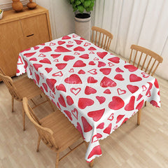 Aperturee - Aperturee Red Watercolor Heart Pattern Rectangle Tablecloth Hand Painted Love Art Table Cover Cute Valentine Home Decor