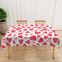 Aperturee - Aperturee Red Watercolor Heart Pattern Rectangle Tablecloth Hand Painted Love Art Table Cover Cute Valentine Home Decor