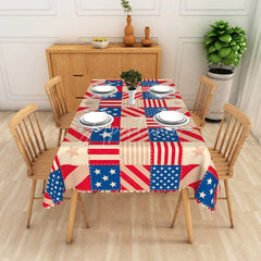 Aperturee - Aperturee Red White and Blue American Flag Patchwork Rectangle Tablecloth Fourth of July Party Decor