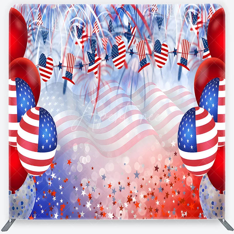 Aperturee - Aperturee Red White and Blue American Flag Square Double-Sided Backdrop Patriotic Celebration Party Decor