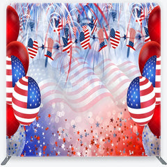 Aperturee - Aperturee Red White and Blue American Flag Square Double-Sided Backdrop Patriotic Celebration Party Decor