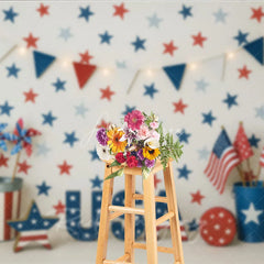 Aperturee - Aperturee Red White and Blue Patriotic Photography Backdrop USA Letters Festive Bunting Garland for Independence Day Celebration