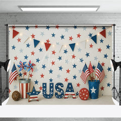 Aperturee - Aperturee Red White and Blue Patriotic Photography Backdrop USA Letters Festive Bunting Garland for Independence Day Celebration