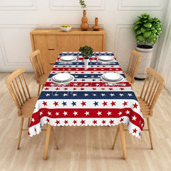 Aperturee - Aperturee Red White and Blue Stars and Stripes Rectangle Tablecloth with Scalloped Edge Patriotic 4th of July Decor