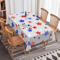 Aperturee - Aperturee Red White and Blue Stars Rectangle Tablecloth Patriotic 4th of July Independence Day Party Decor