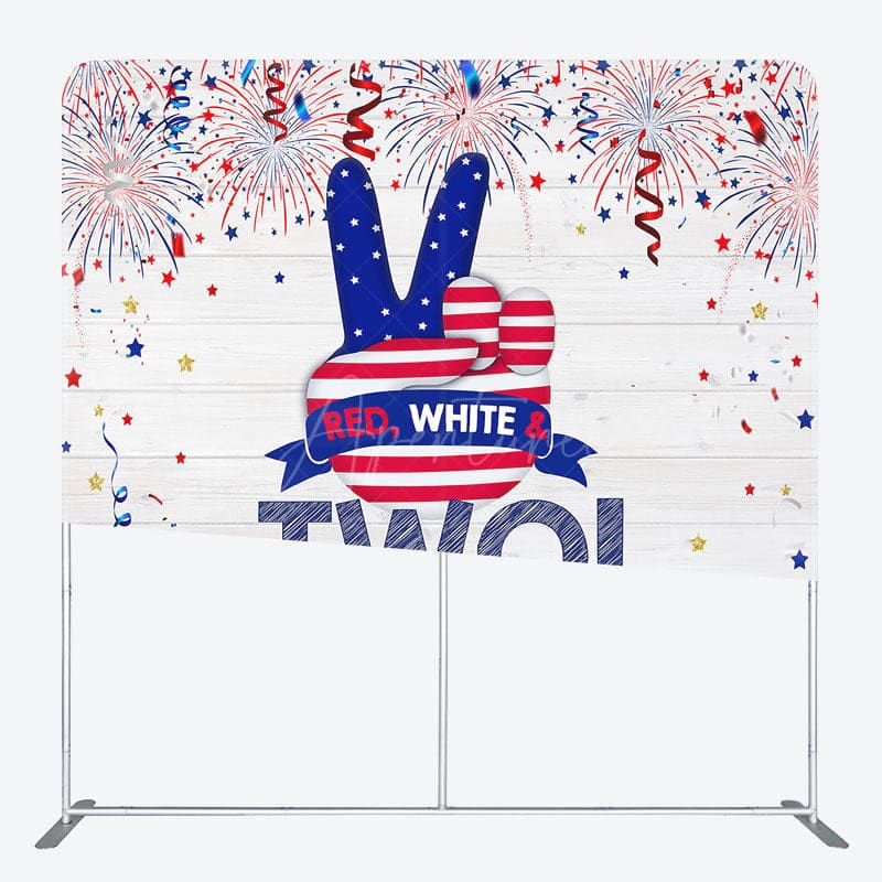 Aperturee - Aperturee Red White And Two Birthday Square Tension Backdrop