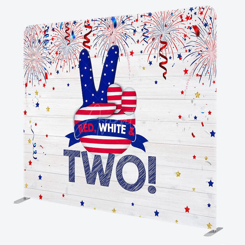 Aperturee - Aperturee Red White And Two Birthday Square Tension Backdrop
