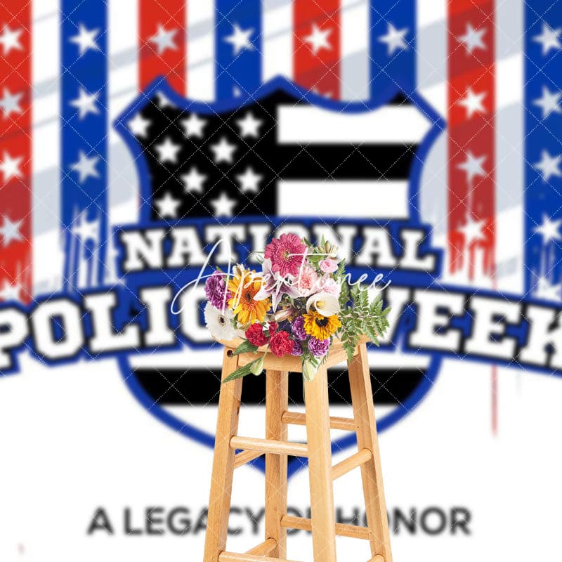 Aperturee - Aperturee Red White Blue Stars National Police Week Backdrop