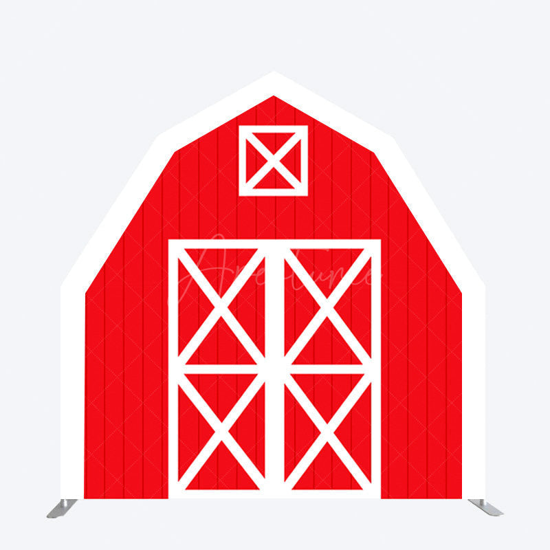 Aperturee - Aperturee Red White Farm House Barn Door Arch Birthday Backdrop