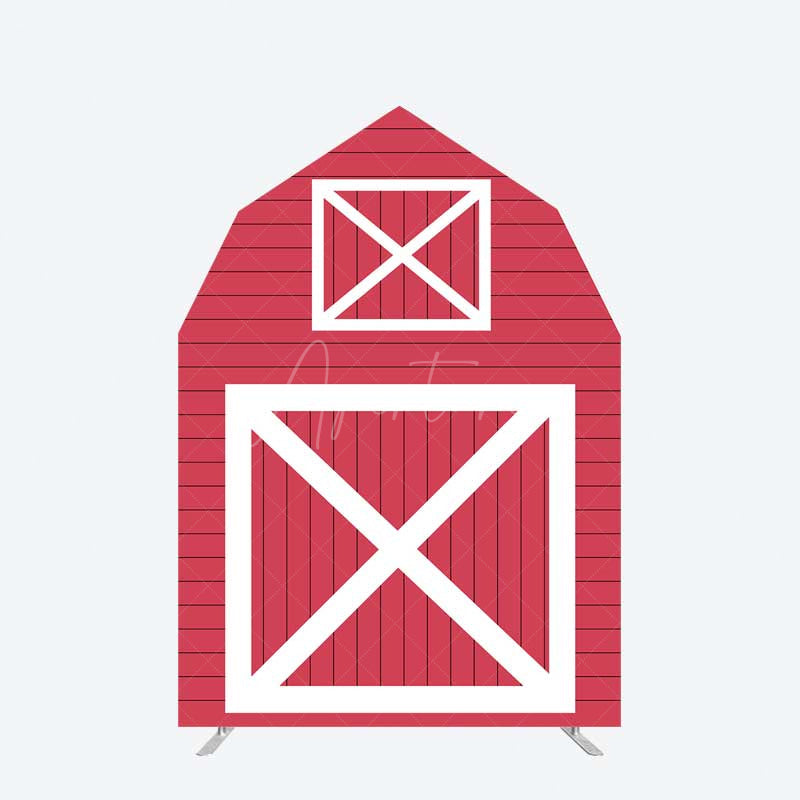Aperturee Aperturee Red White Farm House Barn Door Arch Party Backdrop
