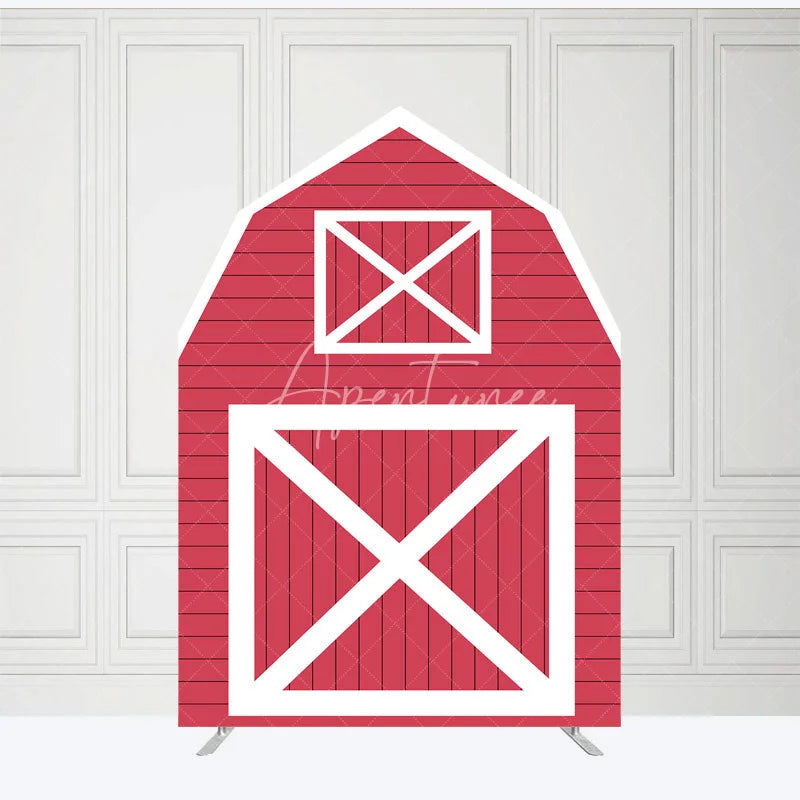 Aperturee - Aperturee Red White Farm House Barn Door Arch Party Backdrop