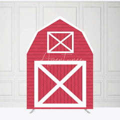 Aperturee - Aperturee Red White Farm House Barn Door Arch Party Backdrop