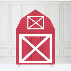 Aperturee Aperturee Red White Farm House Barn Door Arch Party Backdrop