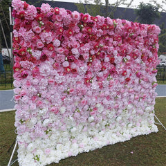 Aperturee - Aperturee Red White Gradient Rose Faux Flower Wall Wedding Decor
