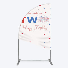 Aperturee - Aperturee Red White Two Happy Birthday Holiday Half Moon Arch Backdrop
