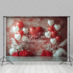 Aperturee - Aperturee Red White Wall Romantic Balloon Boho Floral Backdrop