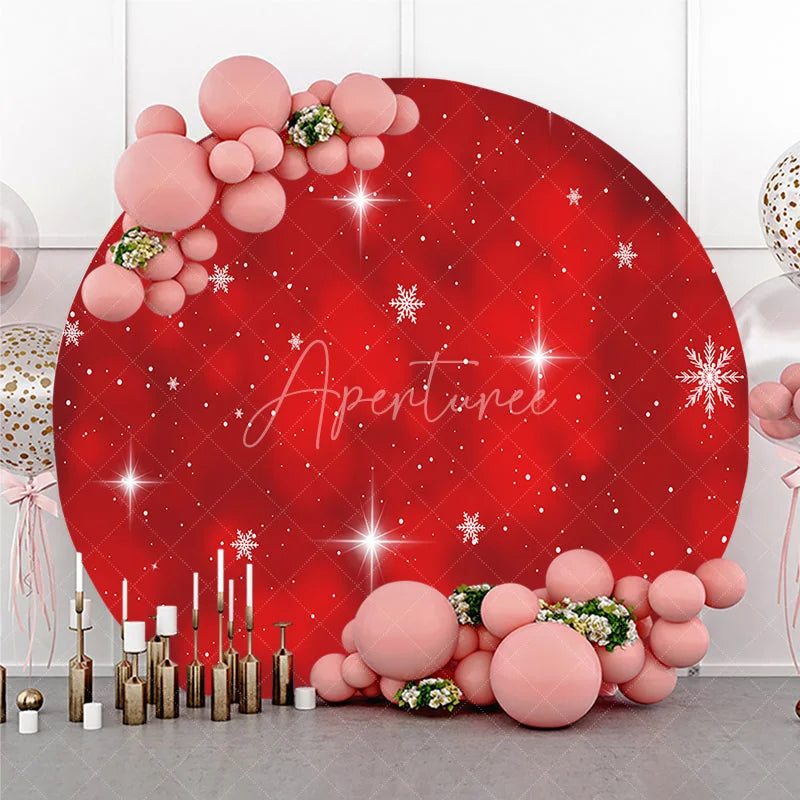 Aperturee - Aperturee Red Winter Snowflakes Sparkling Round Backdrop with Bokeh Effect Christmas Holiday Party Decor