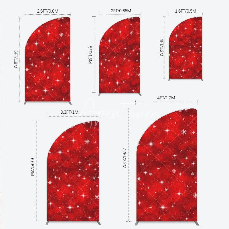 Aperturee - Aperturee Red Winter Wonderland Half Moon Arch Backdrop with Sparkling Snowflakes and Stars Holiday Party Decor