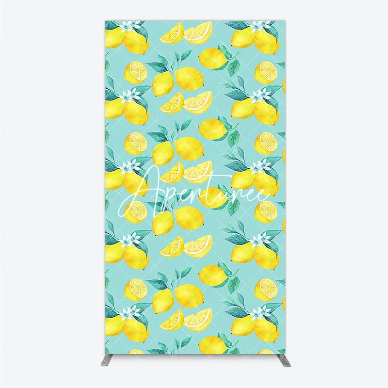 Aperturee - Aperturee Refreshing Watercolor Lemon and Slices Rectangle Arch Backdrop with Green Leaves Fresh Citrus Summer Party Decor