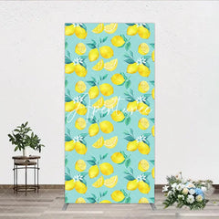 Aperturee - Aperturee Refreshing Watercolor Lemon and Slices Rectangle Arch Backdrop with Green Leaves Fresh Citrus Summer Party Decor
