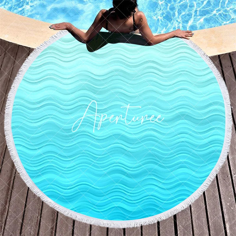 Aperturee - Aperturee Regular Sea Waves Pattern Summer Round Beach Towel