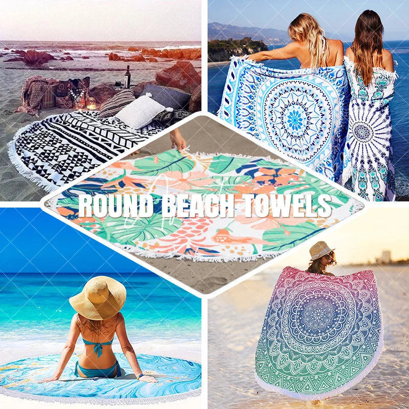 Aperturee - Aperturee Relaxing Poolside Anchor Pattern Round Beach Towel
