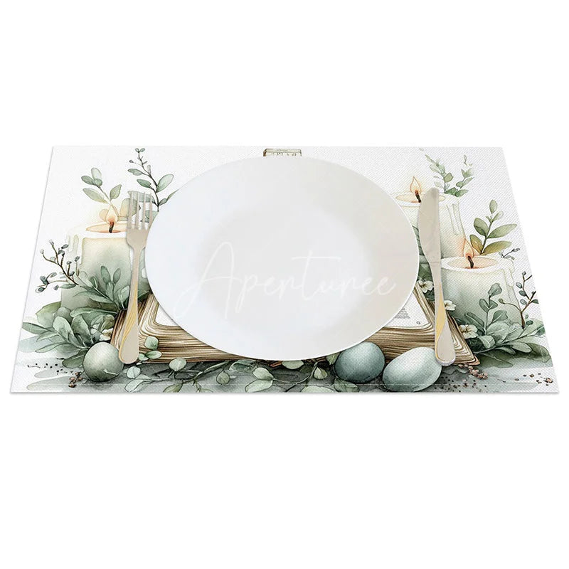 Aperturee - Aperturee Religious Easter Cross Bible Set of 4 Placemats Holy Candle Egg Decoration Spring Faith Dining Table Mat
