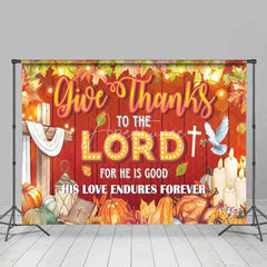 Aperturee - Aperturee Religious Thanksgiving Backdrop Give Thanks to the Lord Red Wood Photography Background