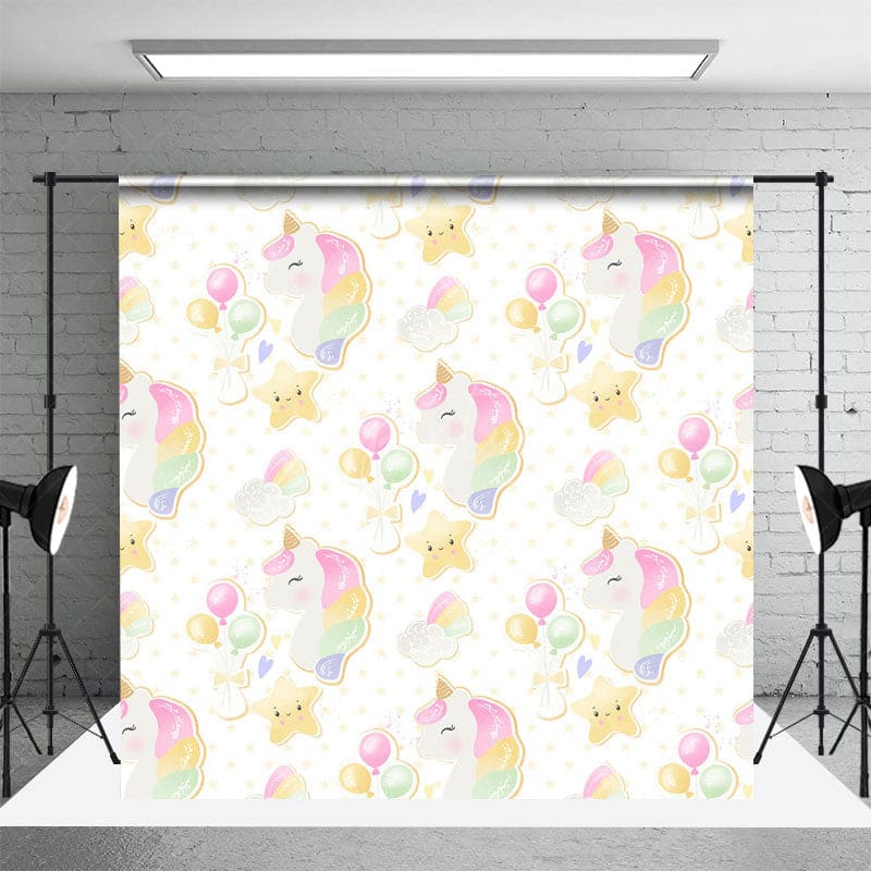 Aperturee - Aperturee Repeat Balloons Unicorn Star Cake Smash Backdrop