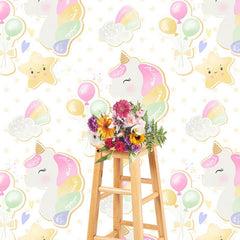 Aperturee - Aperturee Repeat Balloons Unicorn Star Cake Smash Backdrop