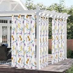 Aperturee - Aperturee Repeated Flowers Waterproof Printed Outdoor Curtains