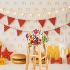 Aperturee - Aperturee Repeated M Wall Burger Shop Cake Smash Photo Backdrop