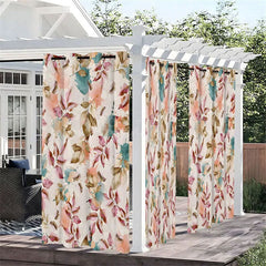 Aperturee - Aperturee Repetitive Leaf Waterproof Printed Outdoor Curtains