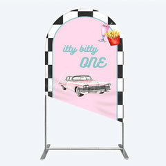 Aperturee - Aperturee Retro 50s Diner Arch Backdrop Pink Classic Car and Milkshake 1st Birthday Party Decoration